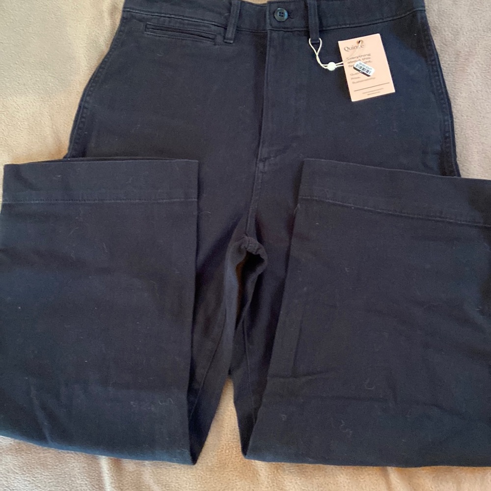 NWT Quince wide leg cropped pants black waist 15in rise 12in inseam 24in